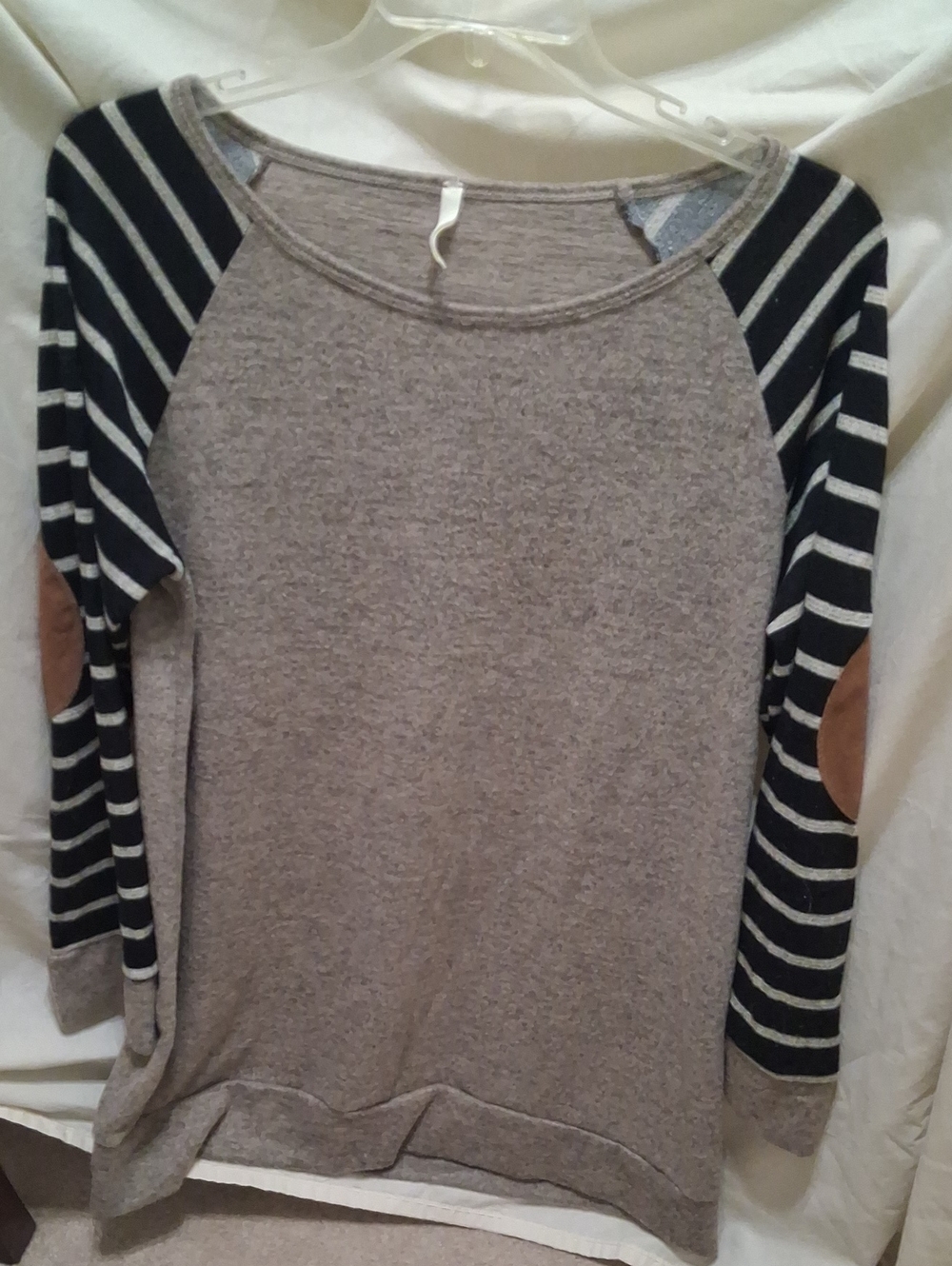 Bellamie Gray Sweatshirt with Black & White Striped Sleeves